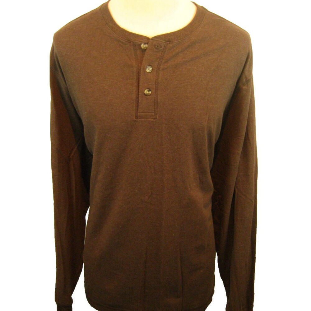 Mens Saddlebred Comfort Flex Brown LS Henley Style T-Shirt Base Layer sz 2XL